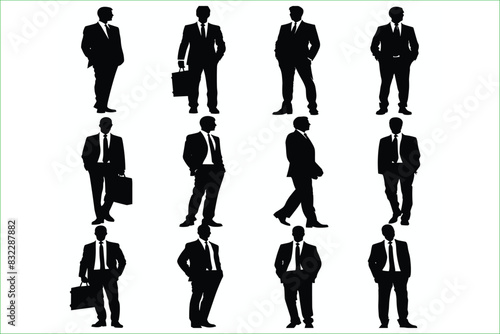 Businessman silhouette set. People Silhouettes. Highly Detailed Business People Silhouettes. Set of  American Businessman character design.
