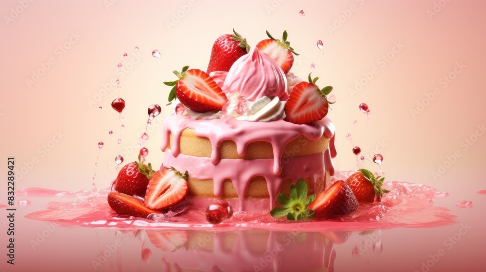 Advertising shoot of dessert on a pink background. Advertising shoot of dessert on a pink background.