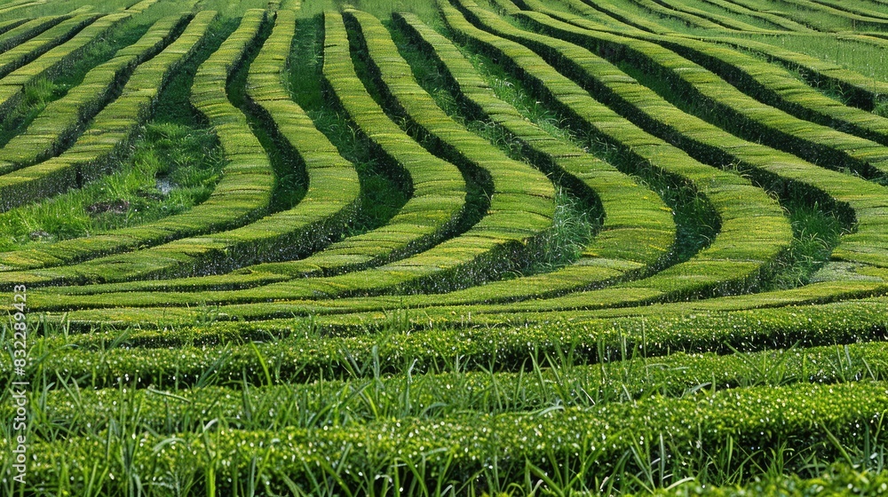 a tea plantation, where verdant rows of tea bushes stretch endlessly towards the horizon, offering a captivating backdrop for showcasing your product. a tea plantation, where verdant rows of tea bushes stretch endlessly towards the horizon, offering a captivating backdrop for showcasing your product.
