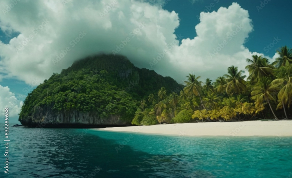 Obraz premium Untouched Paradise Tropical Island with Lush Greenery and Turquoise Waters