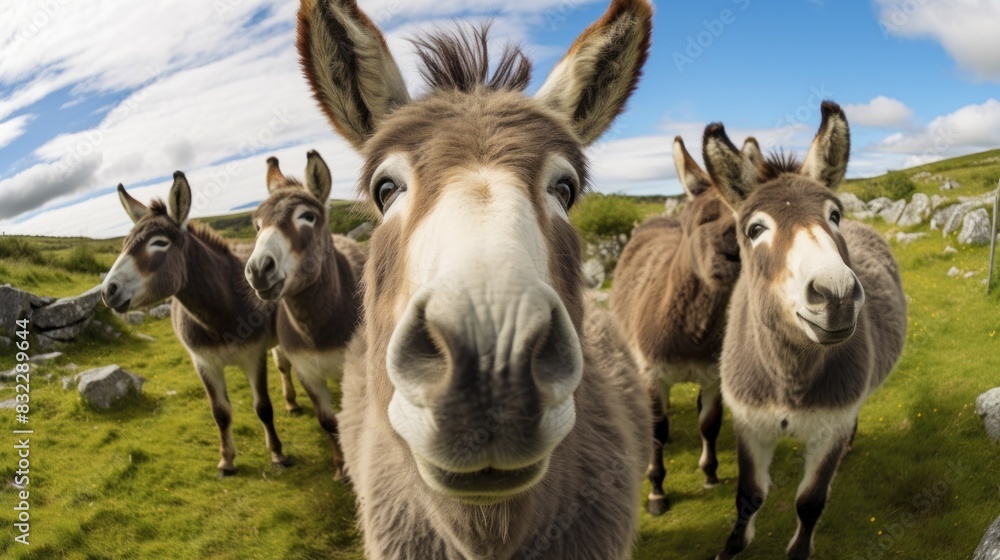 Close-up selfie portrait of a donkey. Close-up selfie portrait of a donkey.