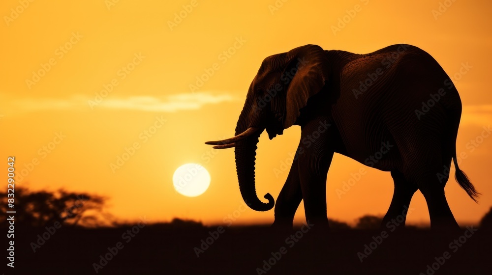 Fototapeta premium Silhouette of elephant on sunset sky.