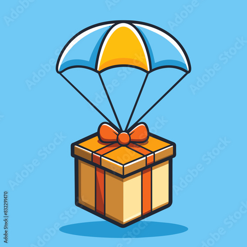 3D gift box with bow and parachute