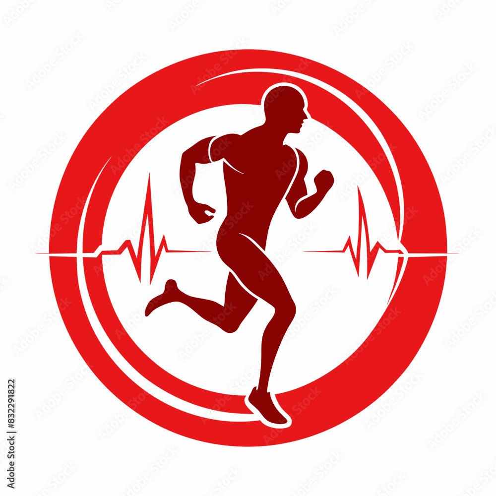 Obraz premium Vector illustration of a man in running, joints pain with cardiogram. Highlighted joints in a red circle