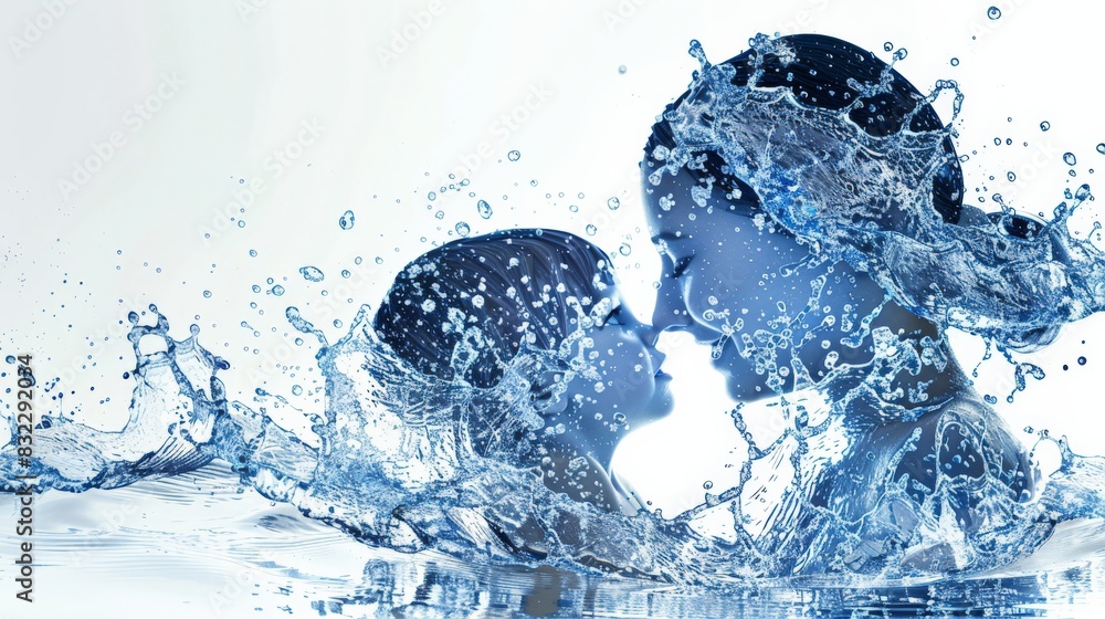 water splash blue on mother with child in blue water splash blue on mother with child in blue