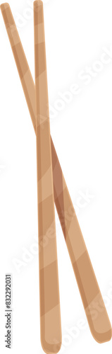 Illustration of two wooden chopsticks crossed, isolated on a clean white background