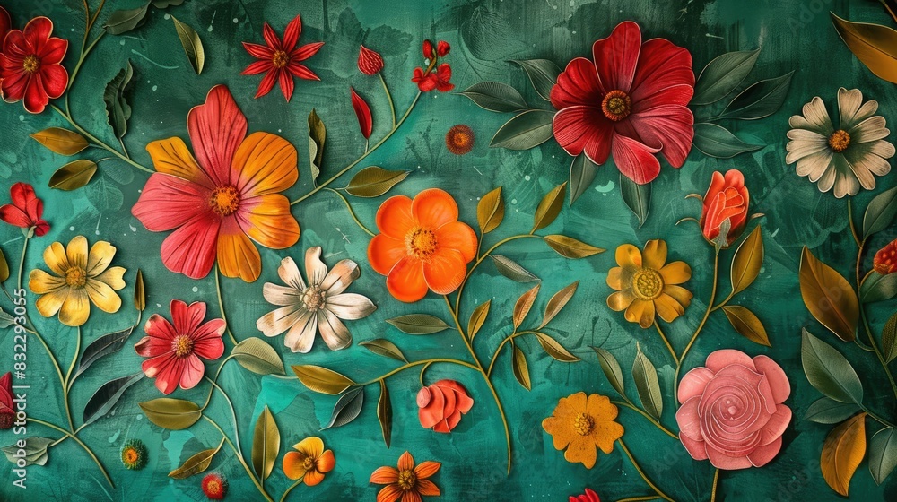 Floral pattern on a green backdrop brightens my world Floral pattern on a green backdrop brightens my world