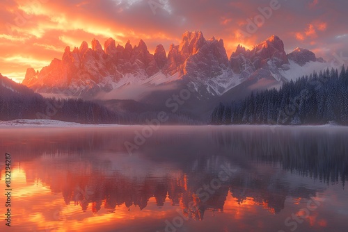 Stunning Alpine Sunset Over Snowy Mountains and Serene Lake for Nature and Landscape Photography Prints
