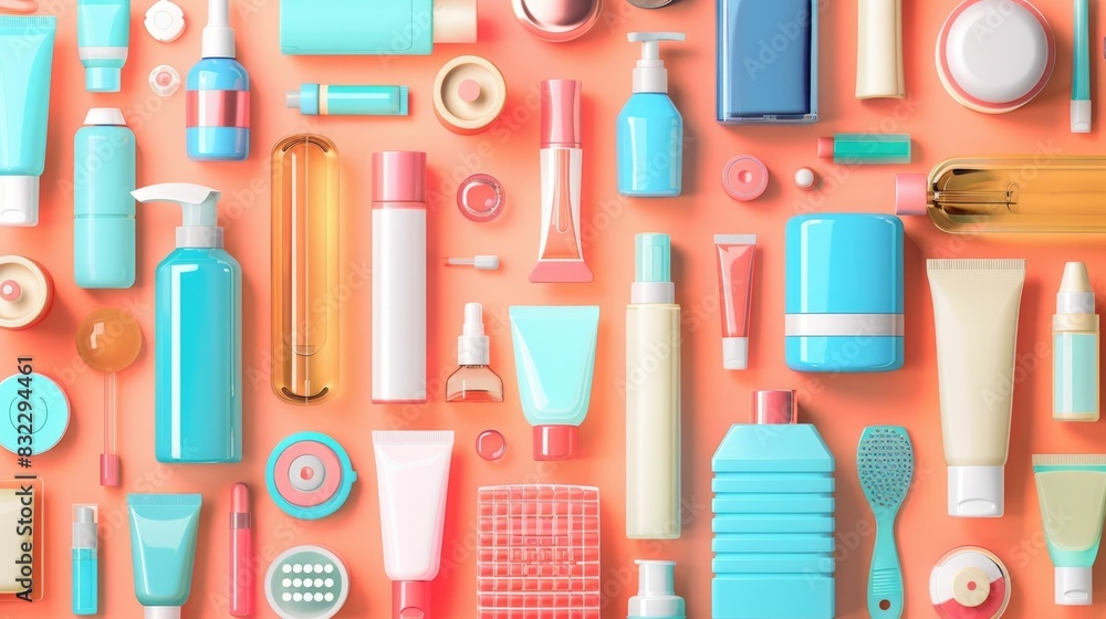 Vibrant and eye catching collection of Korean beauty products including skincare makeup and cosmetics artfully arranged to showcase the rich variety creativity and innovation in the Korean beauty