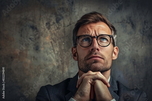 Entrepreneur with pensive look in front of a display screen.