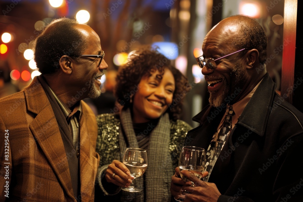 Group of friends having a great time together in the city. Cheerful african american and caucasian men clinking glasses with each other. Group of friends having a great time together in the city. Cheerful african american and caucasian men clinking glasses with each other.