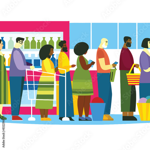 illustration of people queuing at the cashier