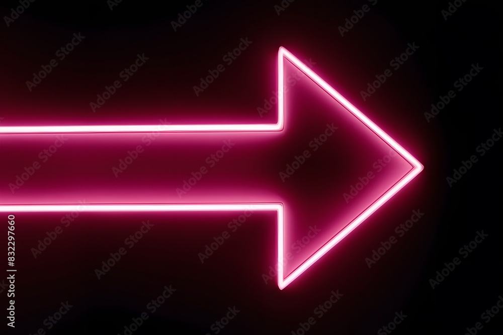 Vibrant neon pink arrow pointing right on dark backdrop, sharp edges, signifies right direction Vibrant neon pink arrow pointing right on dark backdrop, sharp edges, signifies right direction