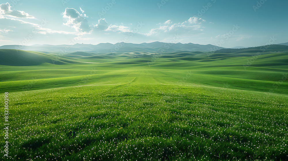 Serene Meadow & Mountain Aerial View: Minimalism in Art Serene Meadow & Mountain Aerial View: Minimalism in Art