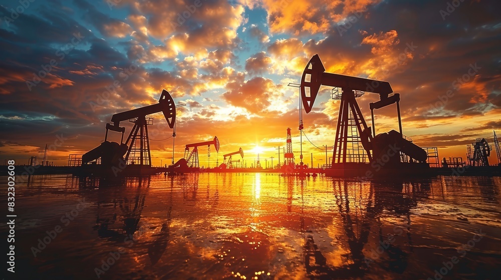 Oil extraction machinery operating in a vast petroleum field for optimal resource production Oil extraction machinery operating in a vast petroleum field for optimal resource production