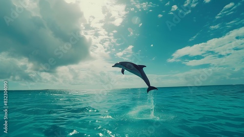 Bottle-noseddolphin  Tursiopstruncatus  jumping in Caribbean Sea