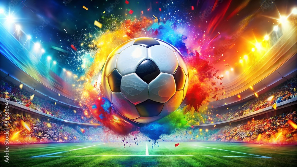 Fototapeta premium Colorful Football Victory Party with Explosive Fireworks and Confetti