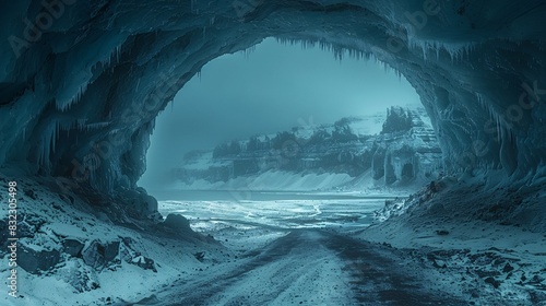 Naturally occurring enchanted ice caverns in Iceland near Jokursalon glacier lagoon that can only be accessed in the winter. photo
