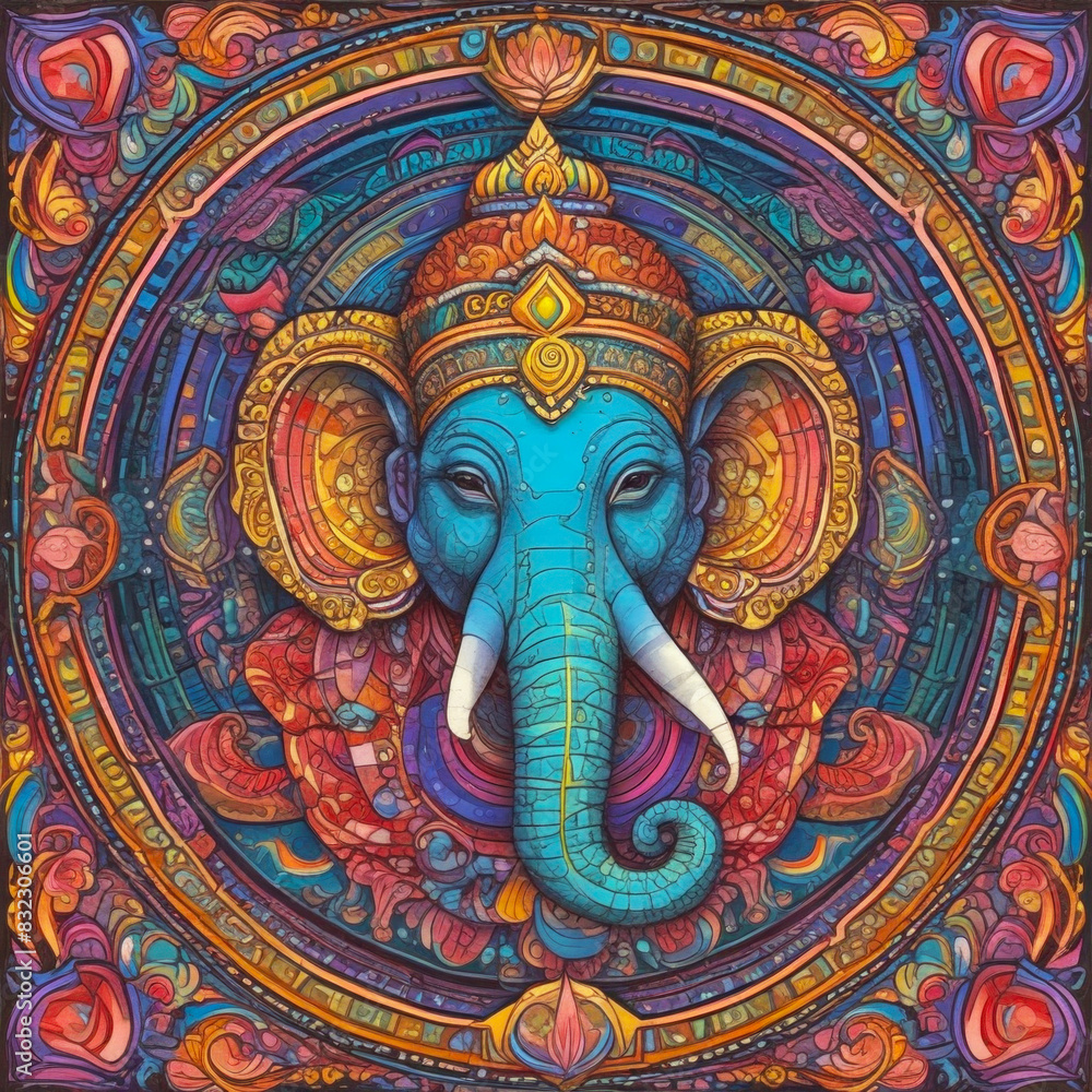 Fototapeta premium Ganesha hindu god head colorful mosaic illustration