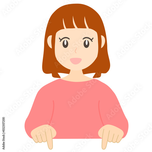 下を指差して案内する女性のイラスト素材