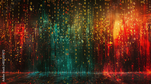 Abstract colorful wall filled with numbers and digital patterns