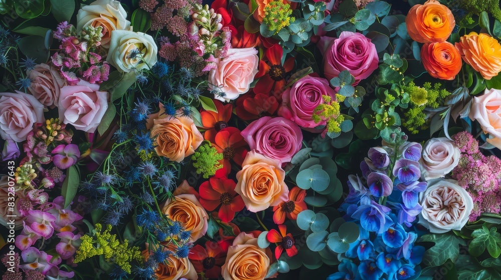 A vibrant assortment of fresh flowers in various colors and varieties, creating a visually stunning and colorful floral arrangement. A vibrant assortment of fresh flowers in various colors and varieties, creating a visually stunning and colorful floral arrangement.