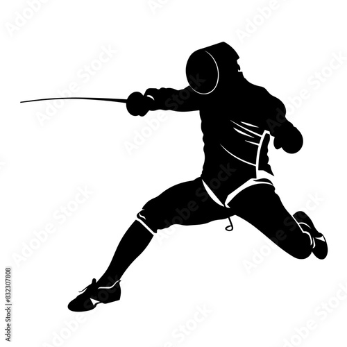 Fencing sport vector black isolated silhouette of man. Fencing sport, olympic games illustration.