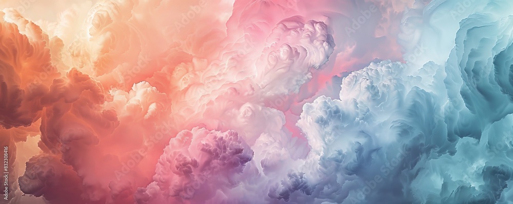 Beautiful abstract pastel clouds with pink, orange, and blue hues blending seamlessly in a mesmerizing digital art composition.