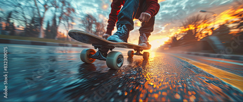 A man is riding a skateboard on a sunny day by AI generated image photo