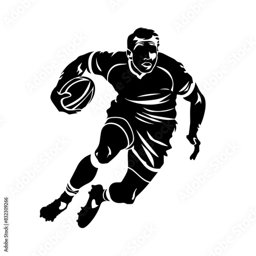Rugby player vector black isolated silhouette of man. Rugby sport, olympic games illustration.
