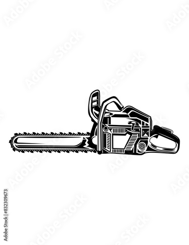 Chainsaw | Wood Cutter | Logger | Lumber | Lumberjack | Wood Land | Timberland | Mechanical Saw | Wood Cutting Machine | Original Illustration | Vector and Clipart | Cutfile and Stencil