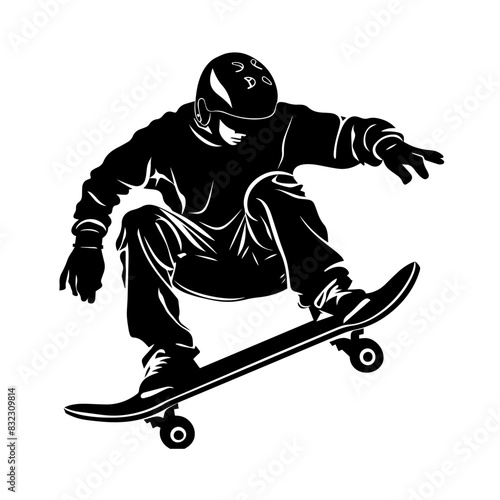 Skateboarding vector black isolated silhouette of man. Skateboarding sport, olympic games illustration.