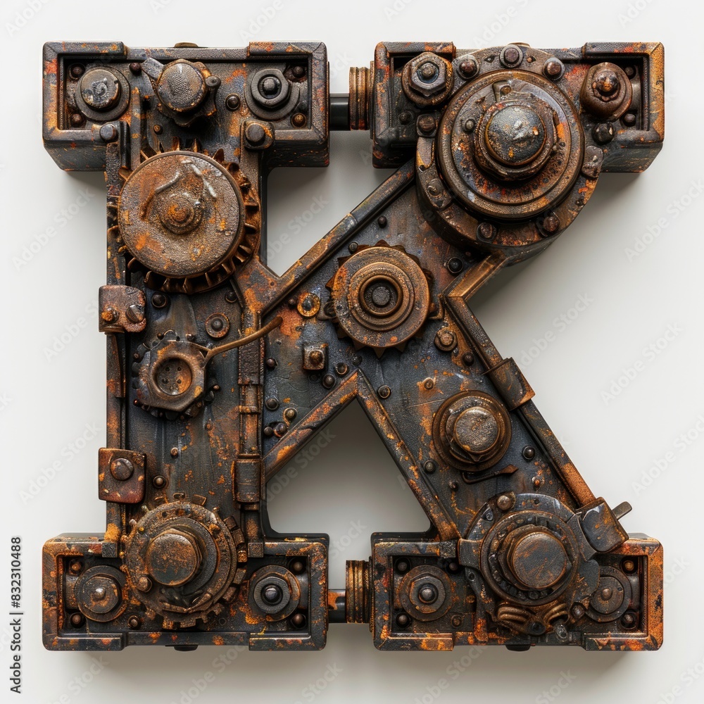 visually captivating letter K constructed entirely out of mechanical gears, creating a fascinating display of intricate movement and unity. visually captivating letter K constructed entirely out of mechanical gears, creating a fascinating display of intricate movement and unity.