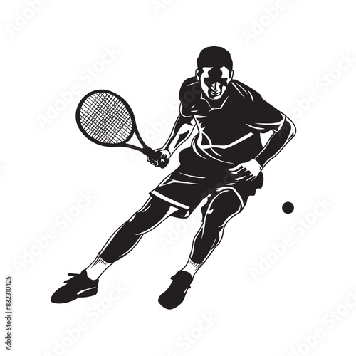 Tennis vector black isolated silhouette of man. Tennis sport, olympic games illustration.