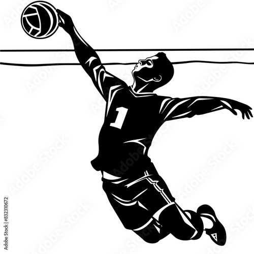 Volleyball player vector black isolated silhouette of man. Volleyball sport, olympic games illustration.