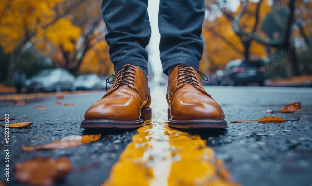 businessman walk on road and start to success, close up shoes walking in town, goal and target concept businessman walk on road and start to success, close up shoes walking in town, goal and target concept