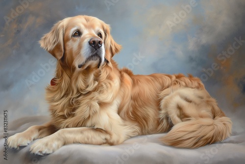 In a studio photo, a friendly golden retriever dog is captured pulling a funny face, radiating charm and playfulness. This portrait perfectly captures the lovable and humorous nature of the dog.  © Mark G