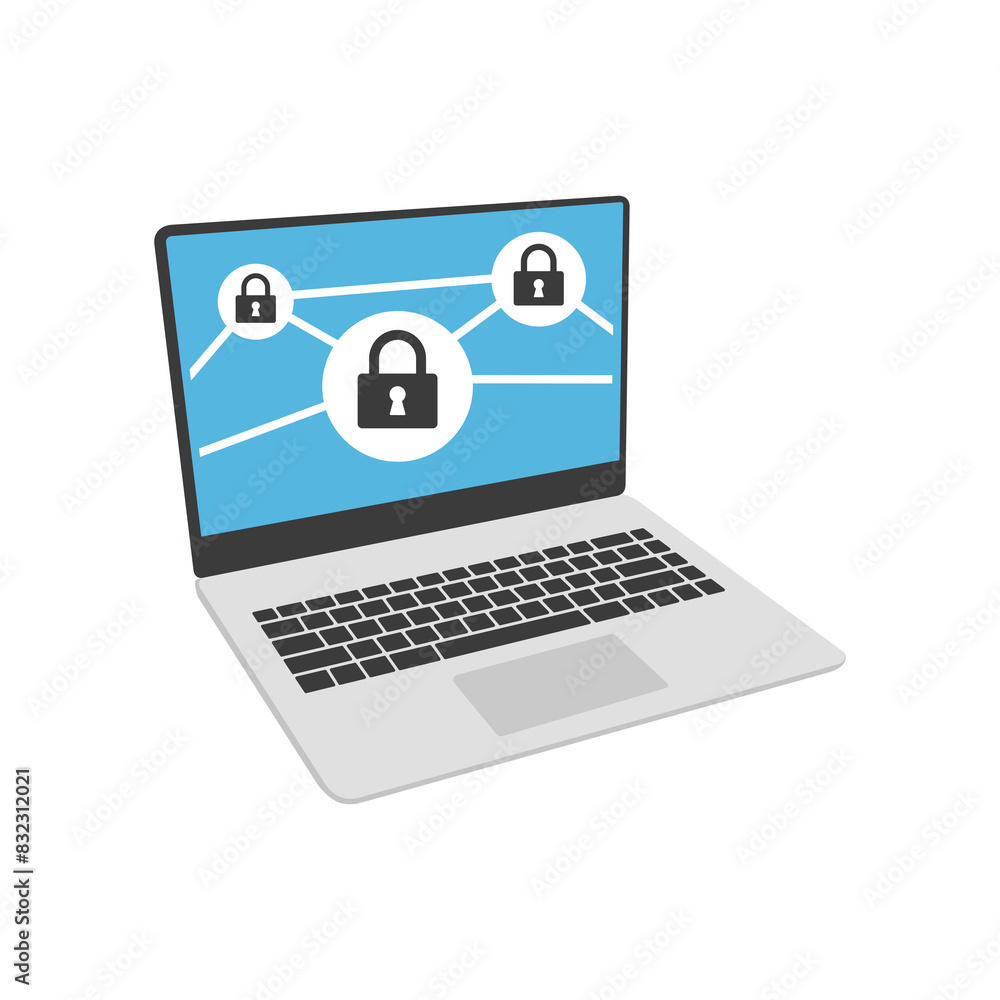 Laptop and internet security, blockchain, cybersecurity data protection graphic design. Cyber attack and user private data security encryption icon Laptop and internet security, blockchain, cybersecurity data protection graphic design. Cyber attack and user private data security encryption icon