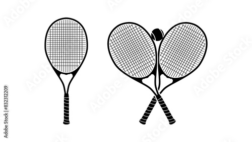 tennis racket,  club logo, black isolated silhouette