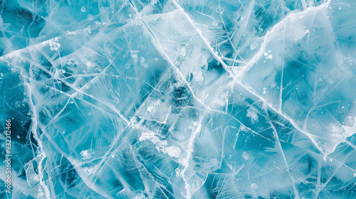 Beautiful abstract texture of cracked blue ice in winter © standret