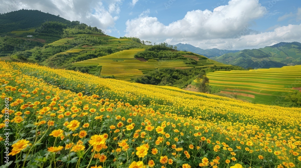 Yellow rapeseed field with wavy abstract landscape pattern Yellow rapeseed field with wavy abstract landscape pattern