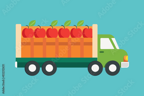  A truck with red apples. This image could be an interesting topic to discuss agriculture, transportation of goods or fruit picking.