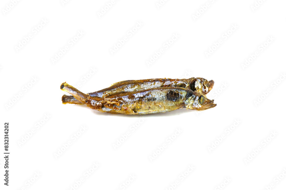 Seafood. Fried small sea fish, anchovies, capelin fish, isolated on white background Seafood. Fried small sea fish, anchovies, capelin fish, isolated on white background