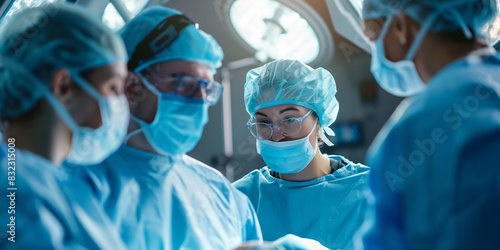 Image captures a surgical team performing a procedure in a technologically advanced operating room