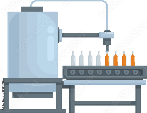 Vector illustration of a modern automated production line filling bottles with liquid