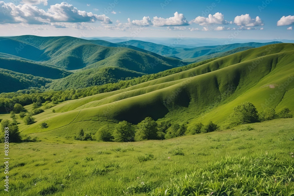 Spring Noon on Appalachian Plateau with Vivid Green Landscape