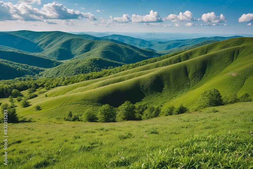 Fototapeta premium Spring Noon on Appalachian Plateau with Vivid Green Landscape