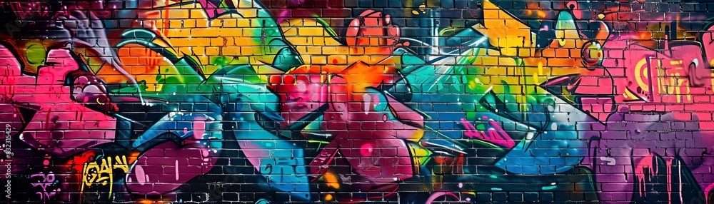 Vibrant street art mural with colorful graffiti showcasing abstract ...