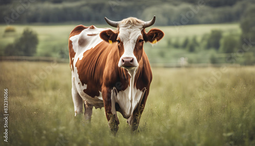 Portrait of a beautiful cow on a pasture