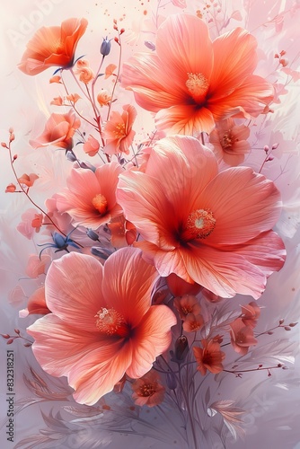 Pink Flowers on White Background